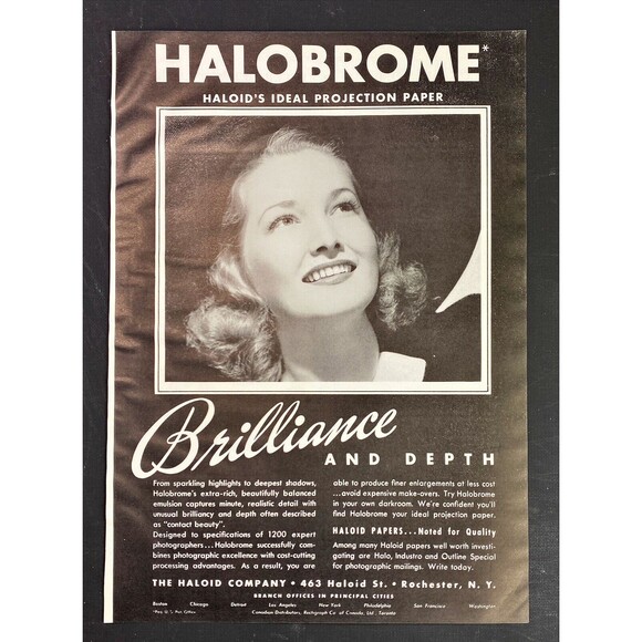 Haloid Co. "Halobrome Projection Paper: Brilliance & Depth" Vtg Print Ad 1941 - Picture 3 of 3